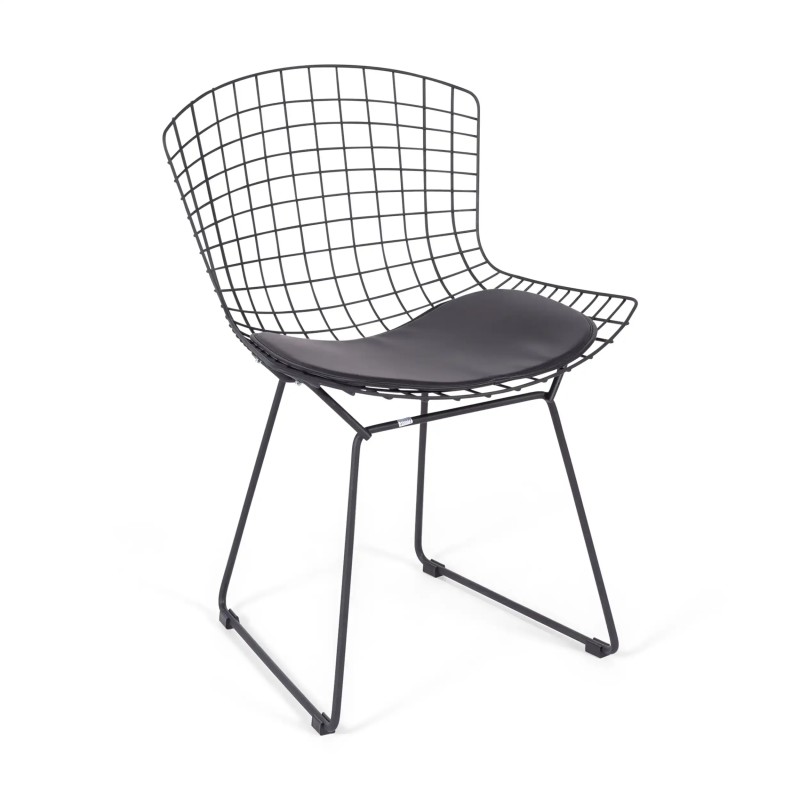 Réplique de la chaise en métal Bertoia en acier noir de style industriel du célèbre designer Hans J. Wegner