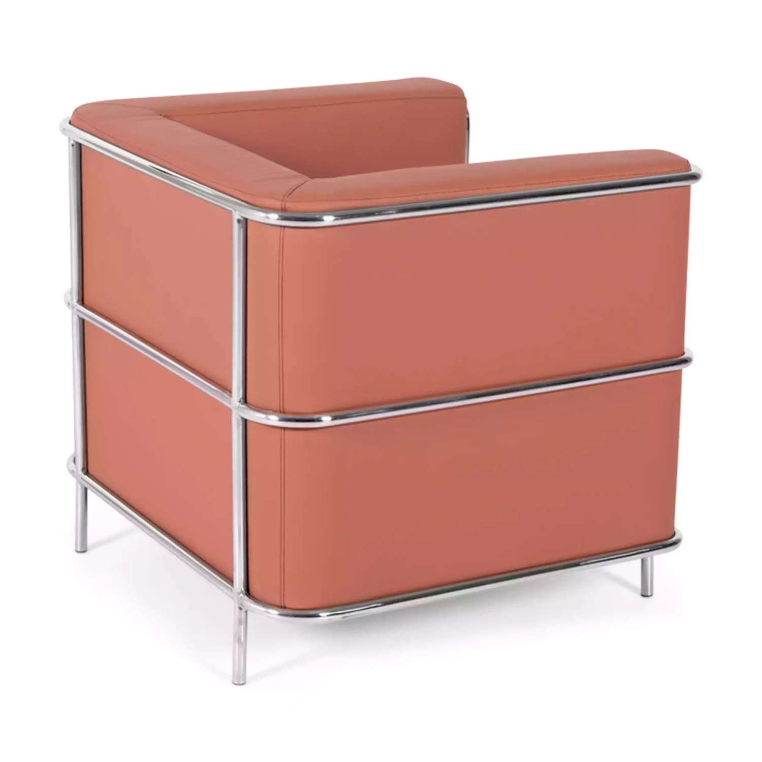 Sofá moderno Torino de 1 lugar em couro e aço cromado - Mueble Design