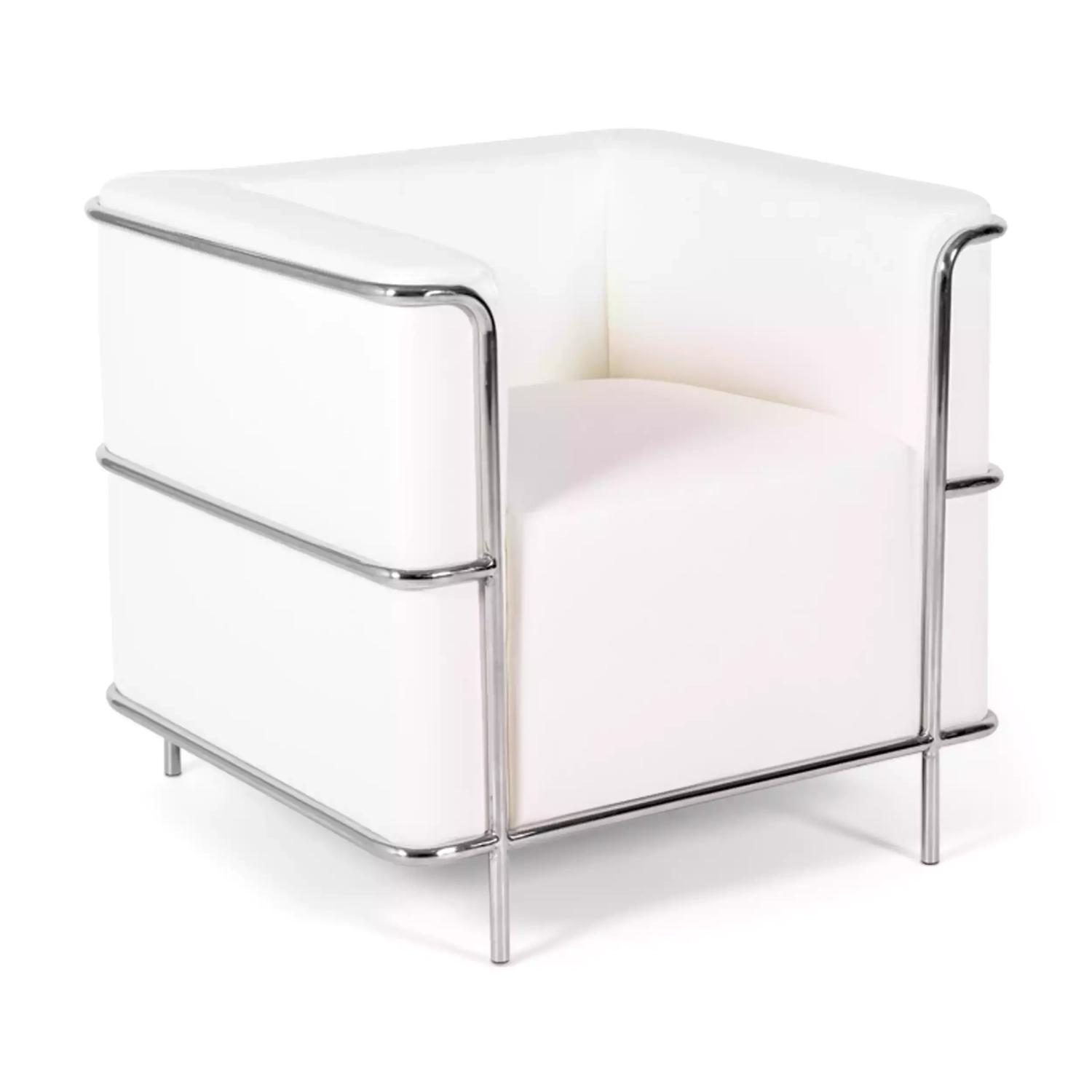 Sofá moderno Torino de 1 lugar em couro e aço cromado - Mueble Design