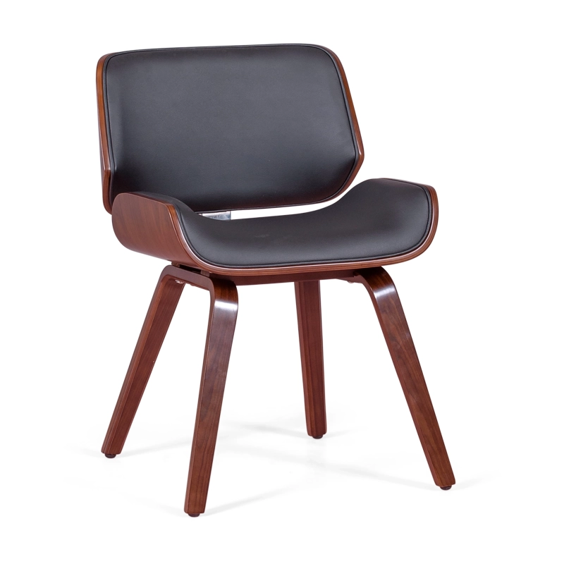 Stoel Nordic in walnoot en zwart kunstleer | Elegant Scandinavisch ontwerp