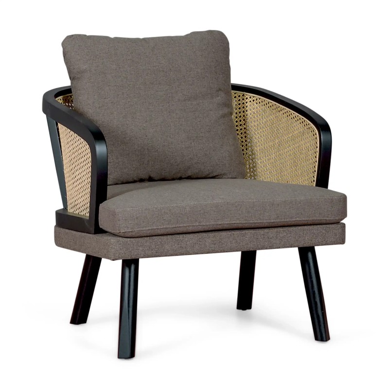 Leeds Natuur Rotan Leunstoel met Katoenen Kussen : Vintage Stijl Scandinavisch