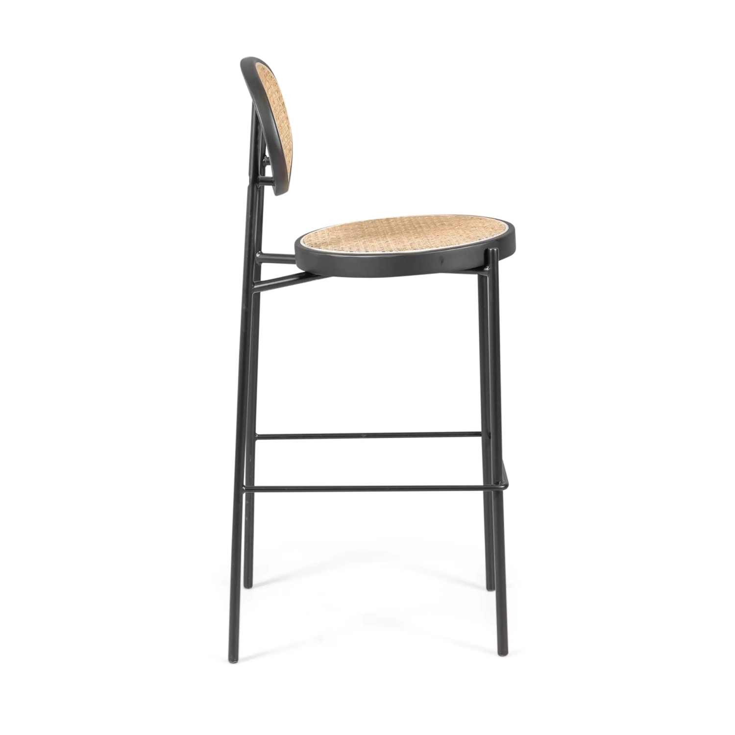 Tamborete Vintage Preston 75 cm | Rattan natural e moldura preta