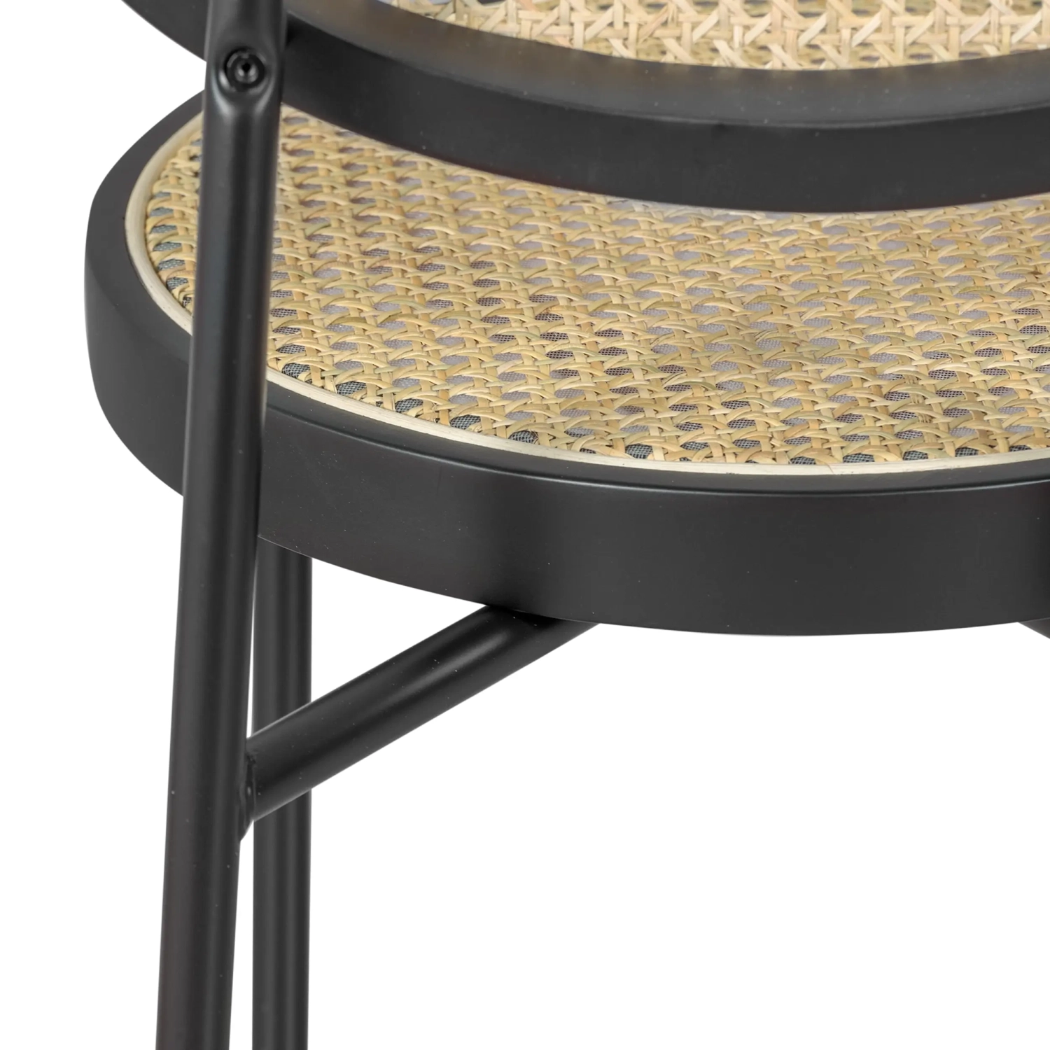 Hocker Vintage Preston 75 cm | Natürliches Rattan und schwarzer Rahmen