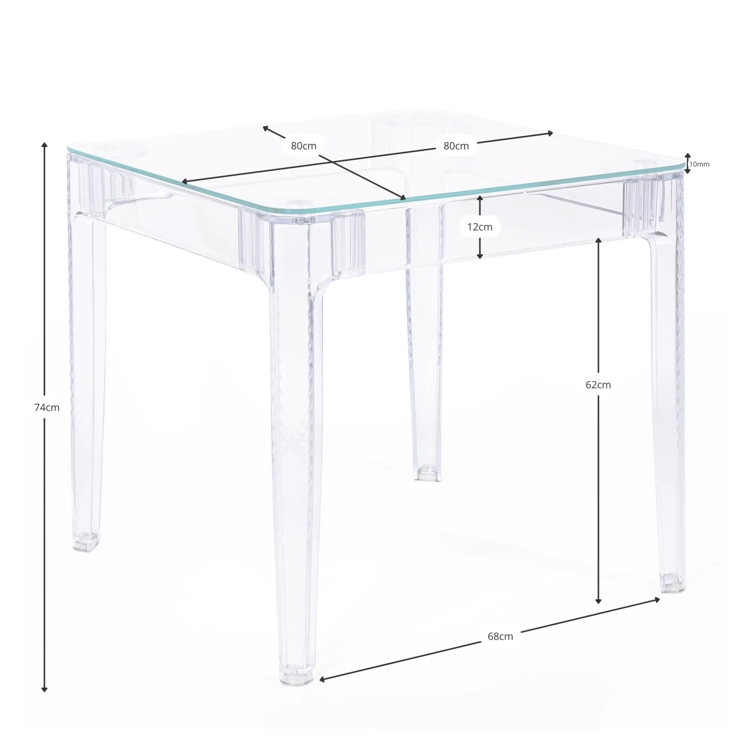 Tavolo da pranzo quadrato Ghost da 80 cm: design trasparente e moderno