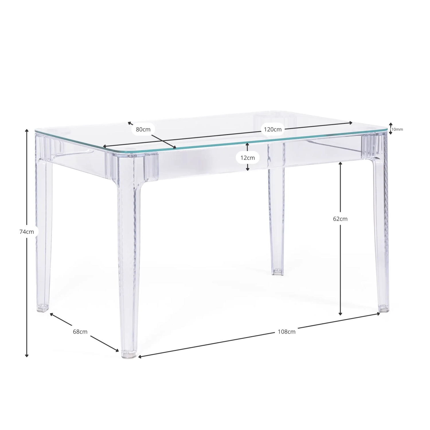 Mesa de Comedor Rectangular Ghost 120x80 cm | Diseño Transparente y Moderno
