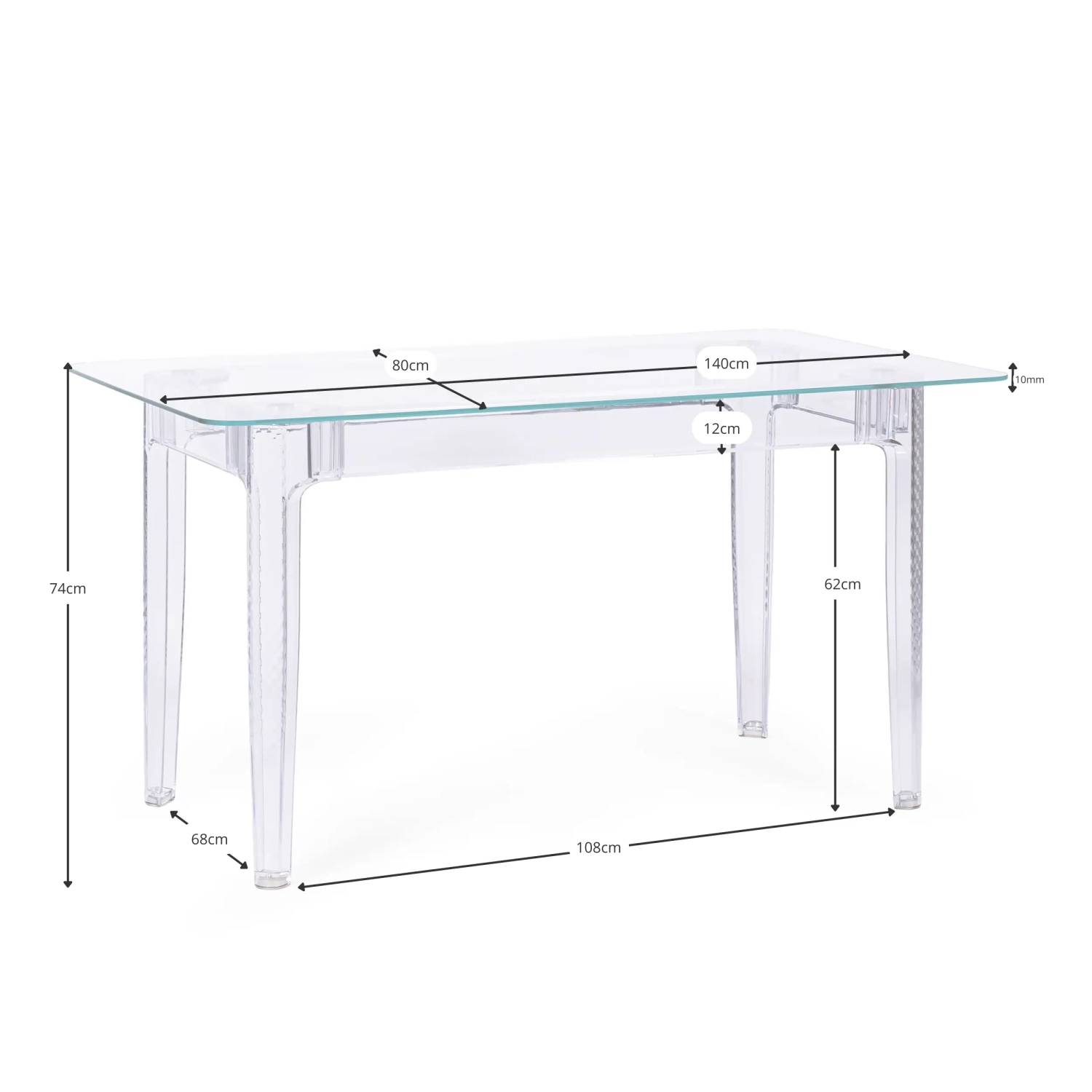 Tavolo da pranzo Ghost 140x80 cm | Design moderno trasparente