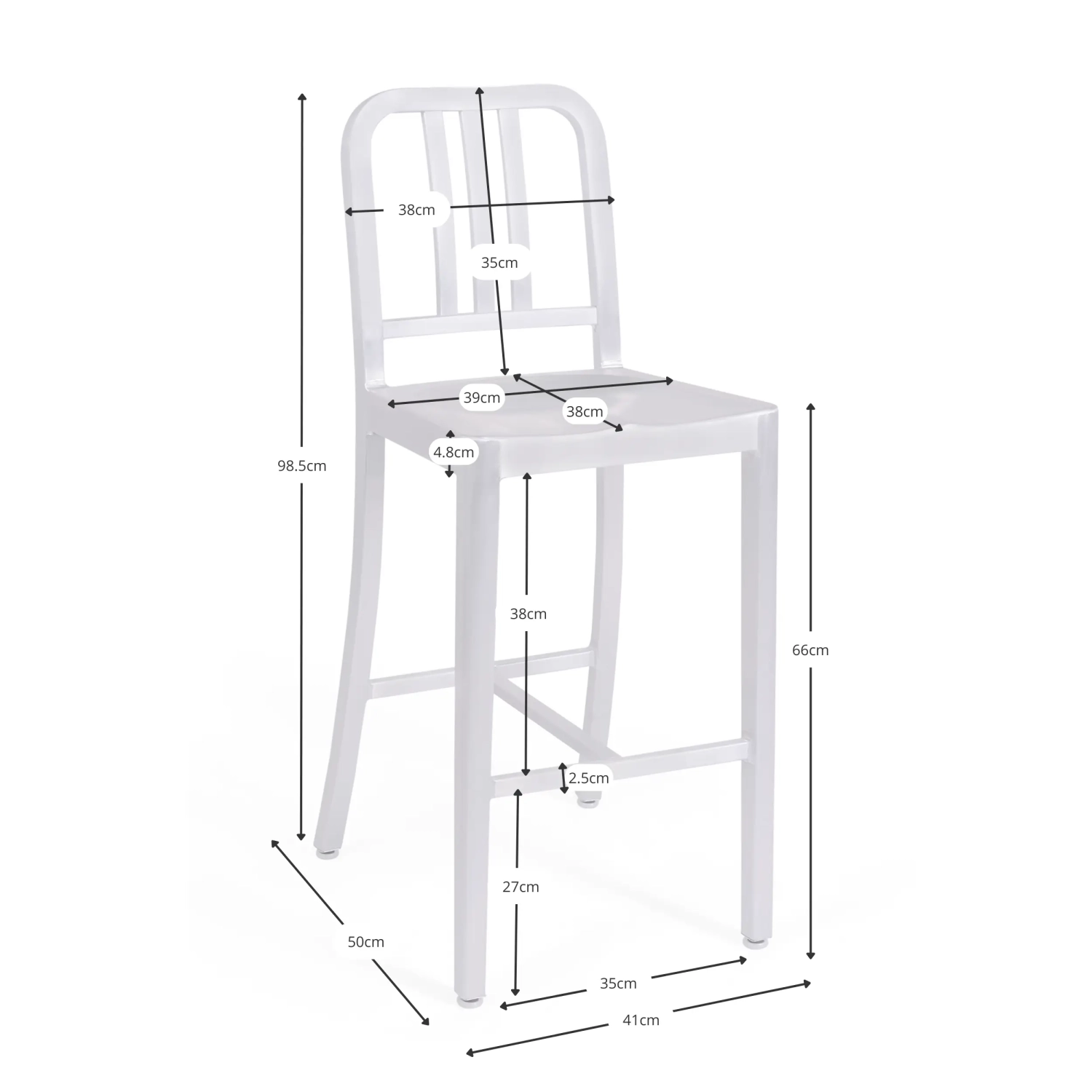 Stolička Navi Army 66 cm z hliníku | Stylový průmyslový design