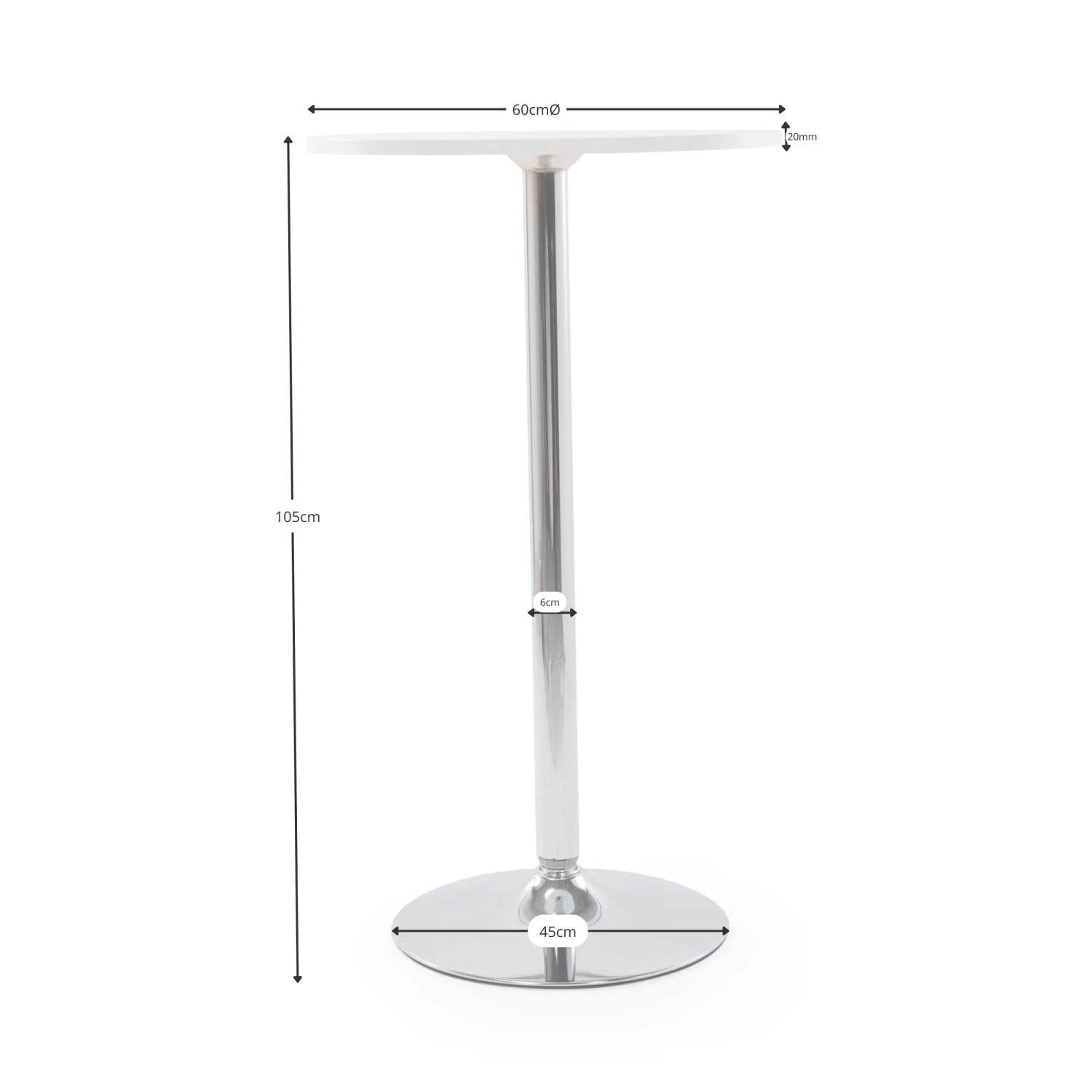Table haute Boom 60 cm - Table moderne avec base chromée pour cuisine ou bar
