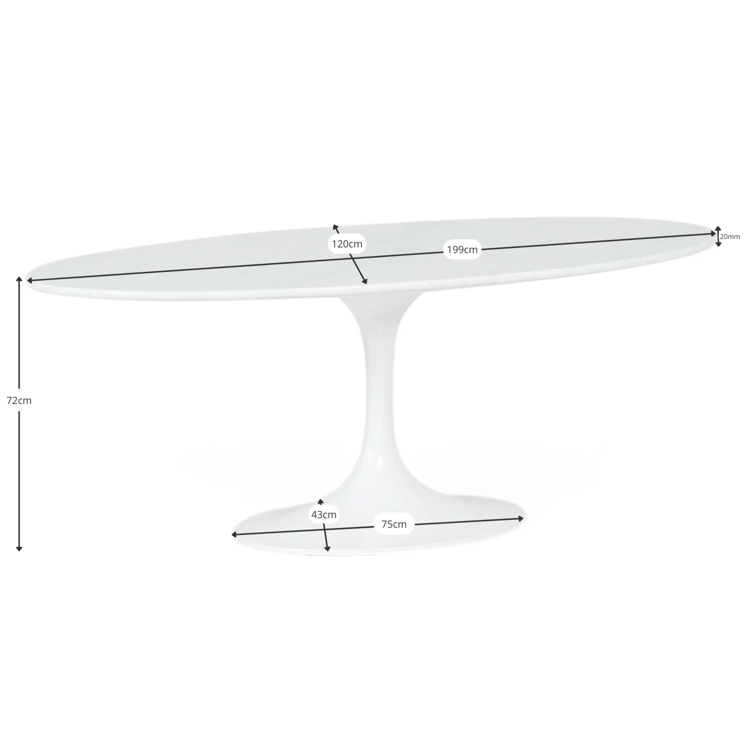 Table ovale Tulip 199cm Marbre de Carrare | Fabrication italienne | Saarinen Design