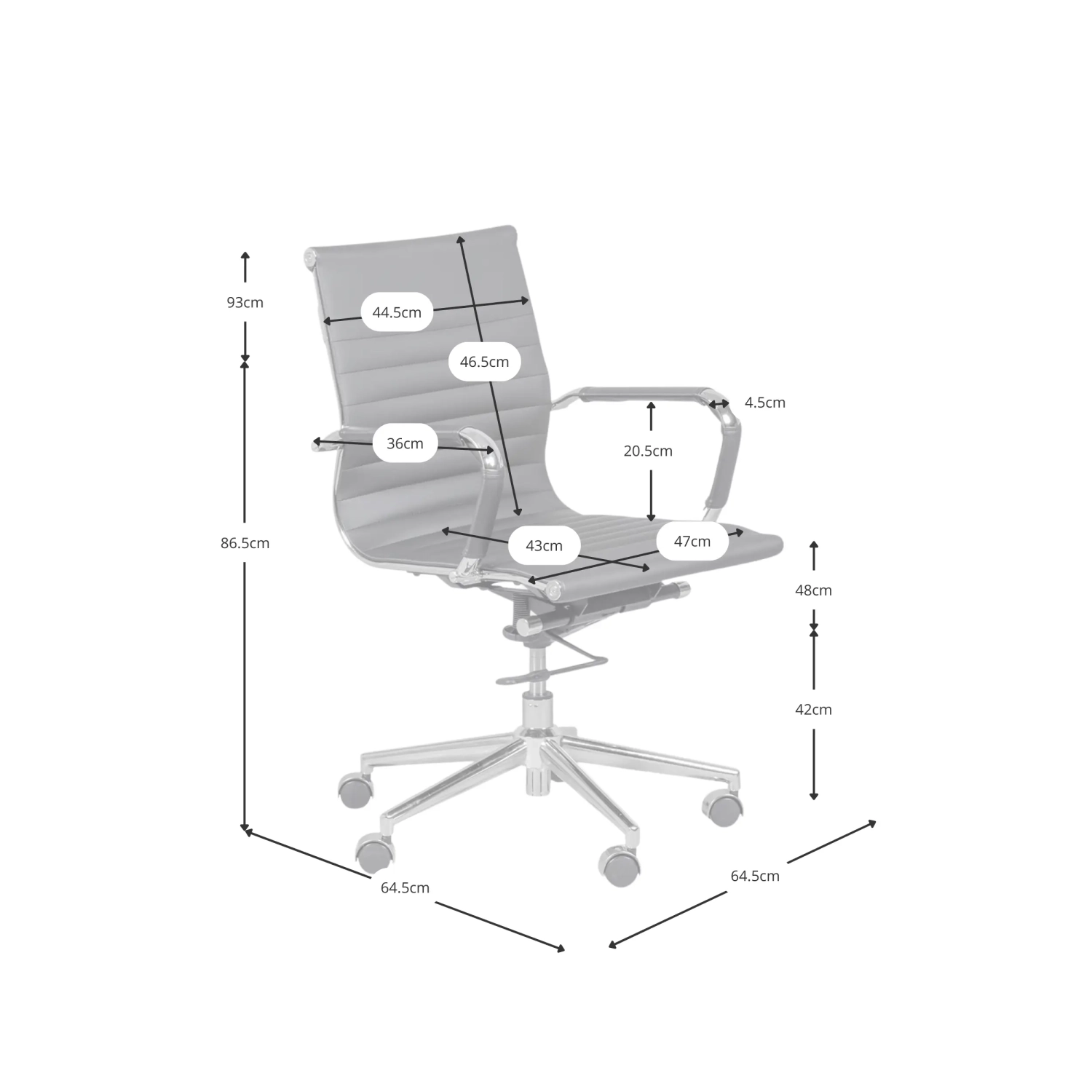 Kontorsstol med lågt ryggstöd | Modern design i konstläder och förkromat stål