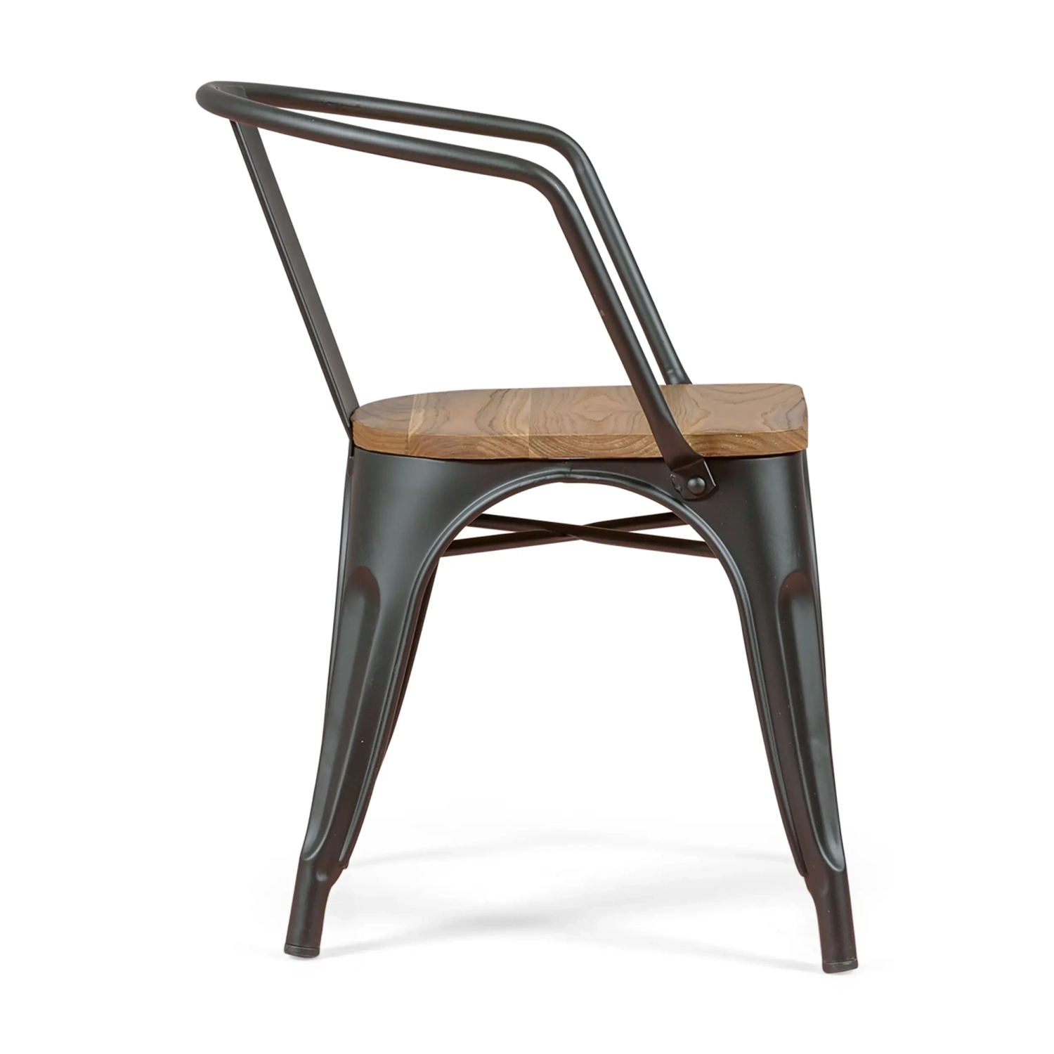 Bistro Silla de madera con brazos | Silla industrial con brazos y asiento de madera