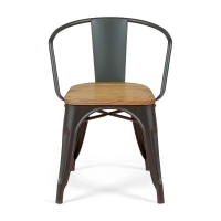 Bistro Arms Wood Chair | Industrial Chair with Armrests and Wooden Seat