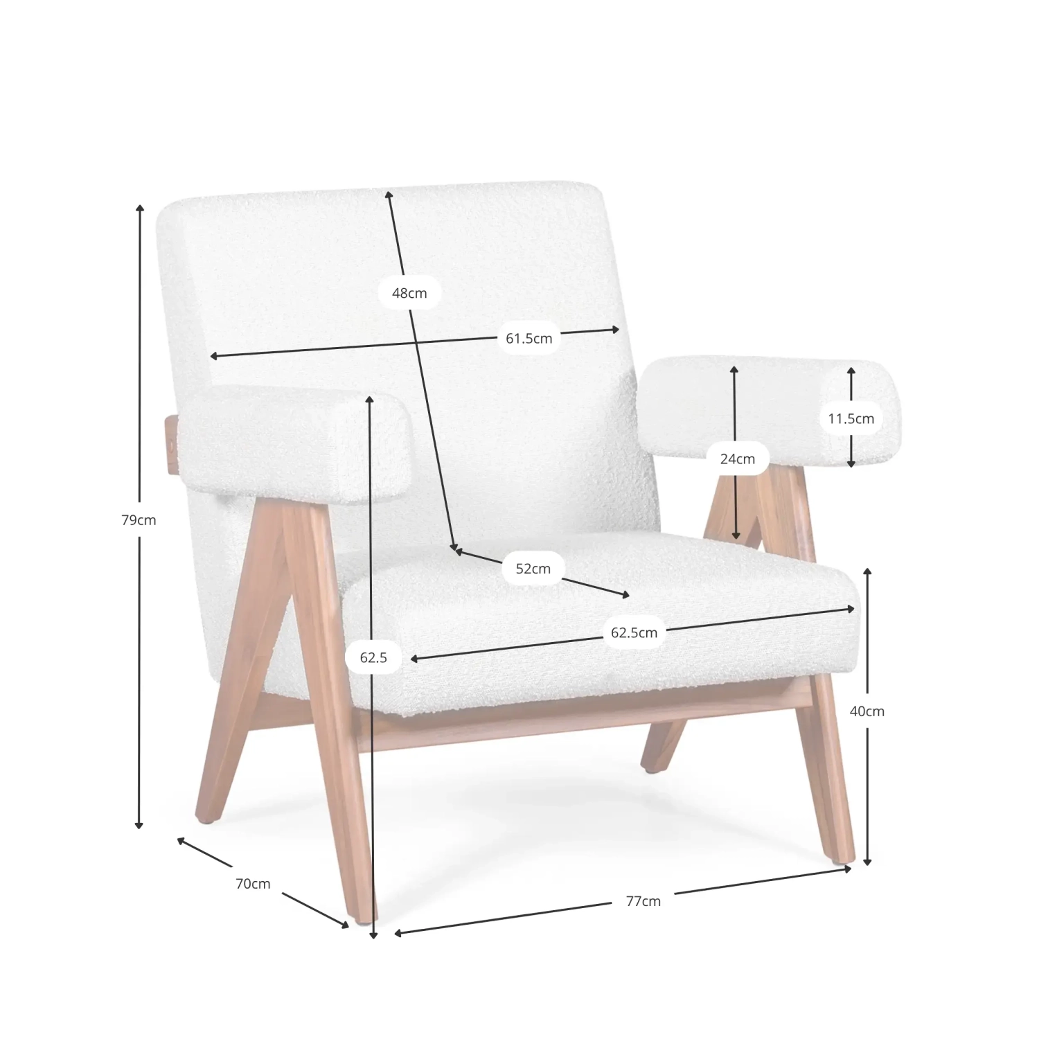 Confort lounge fauteuil Compass in hout en boucle - Mobelarium