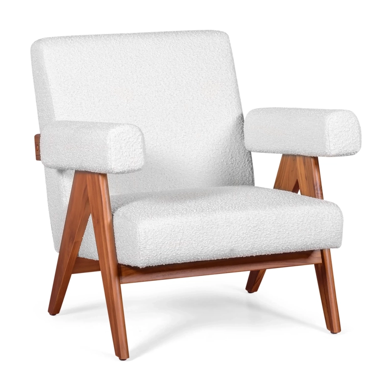 Confort lounge nojatuoli Compass puusta ja bouclesta - Mobelarium