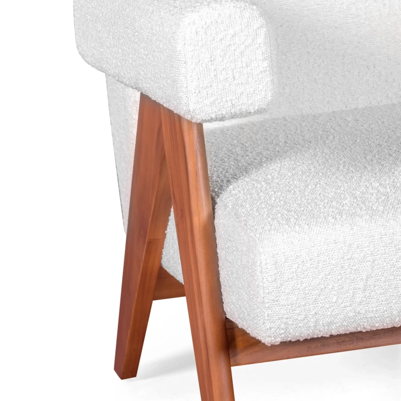Křeslo Confort lounge Compass ze dřeva a boucle - Mobelarium