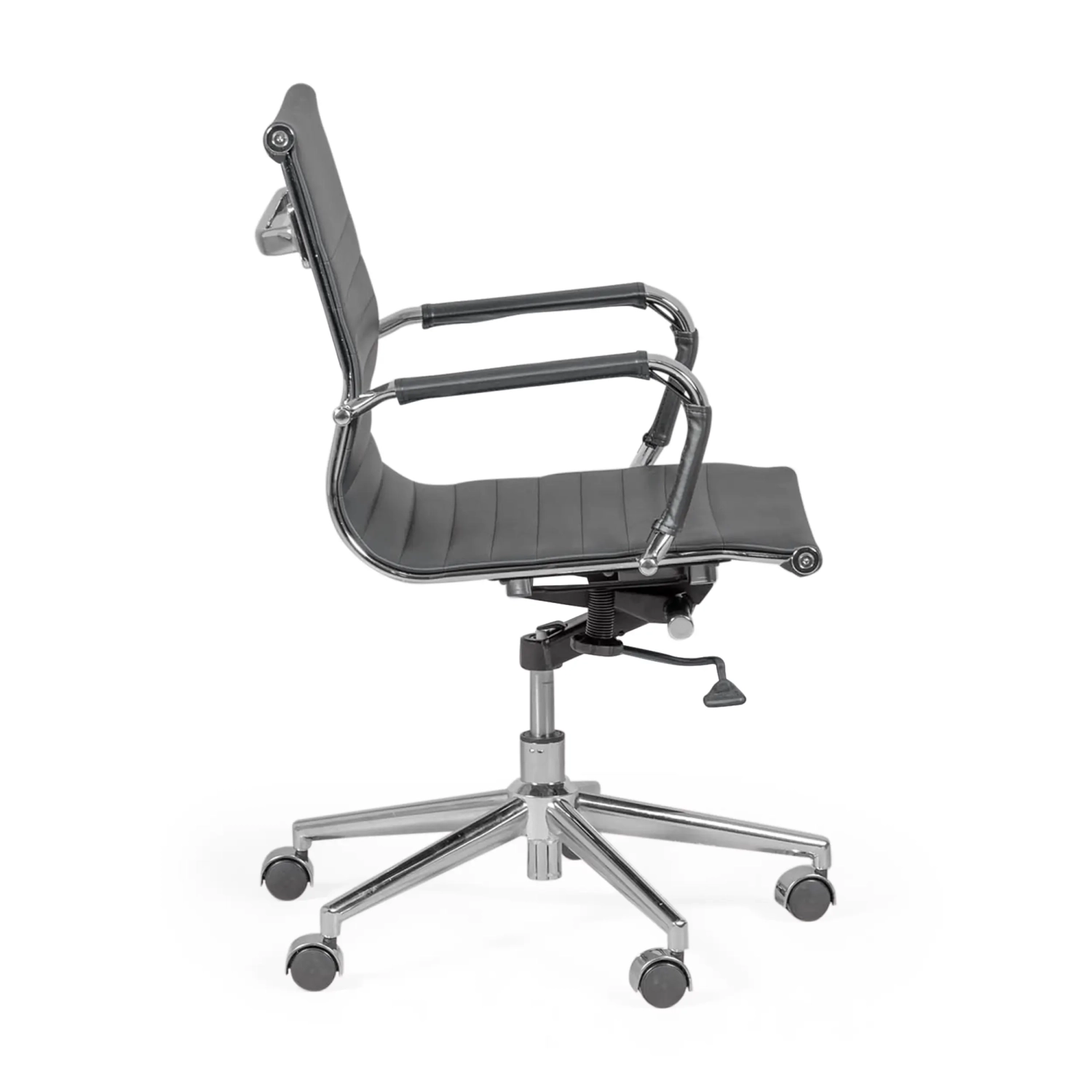 Task office chair with low backrest | Modern design in leatherette and chrome-plated steel