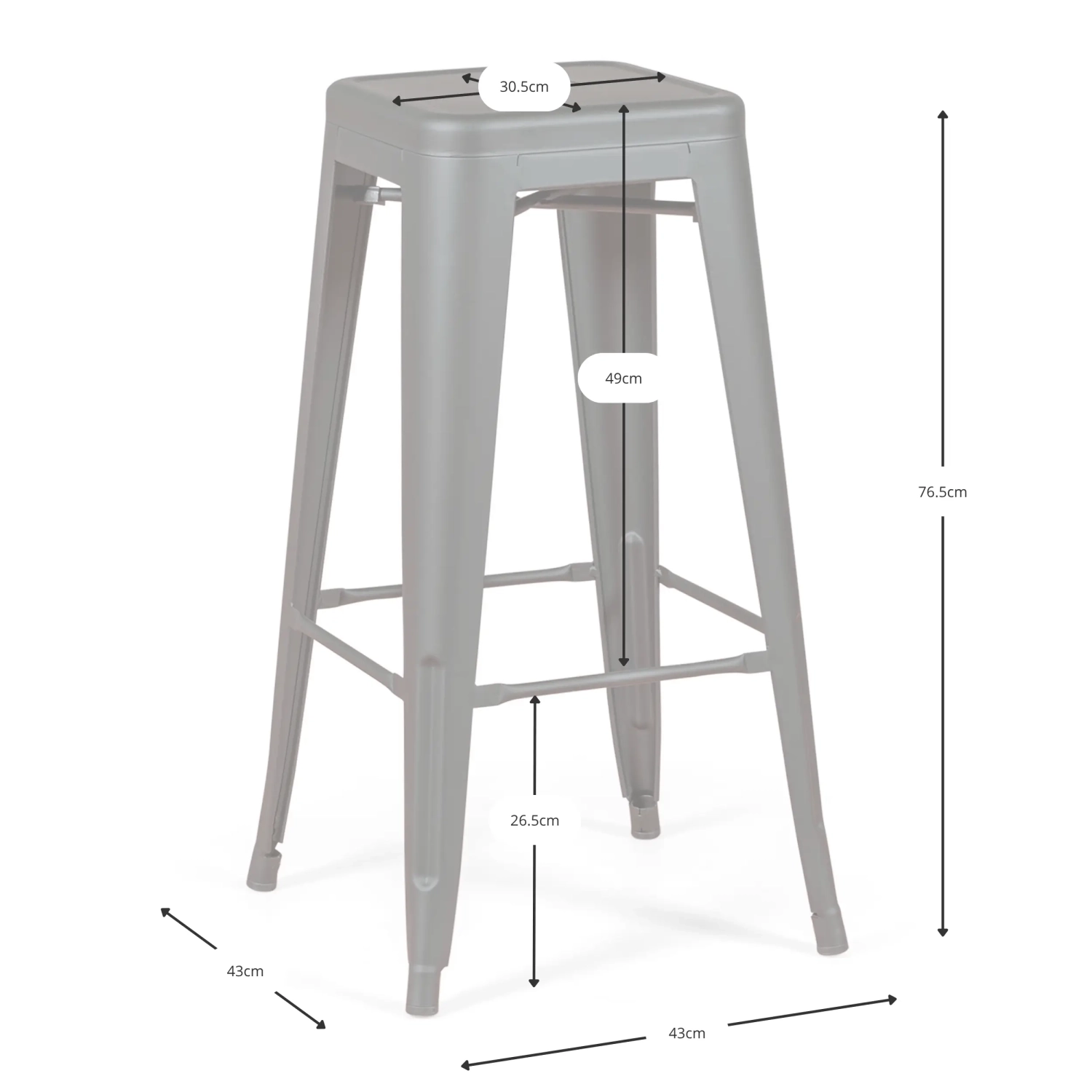 Barstol industriell Bistro 76 cm | Blankstål stapelbar