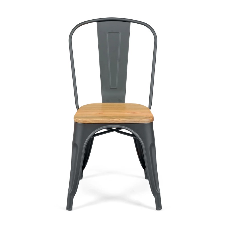 Stapelbarer Stuhl Bistro | Matter Stahl und Massivholz, industrieller Stil