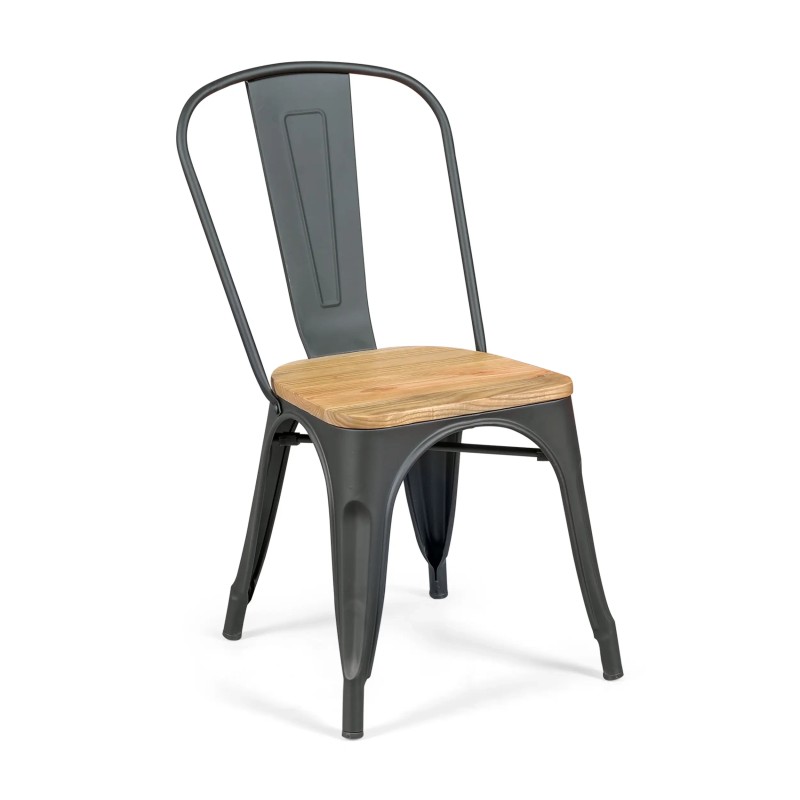 Stapelbarer Stuhl Bistro | Matter Stahl und Massivholz, industrieller Stil