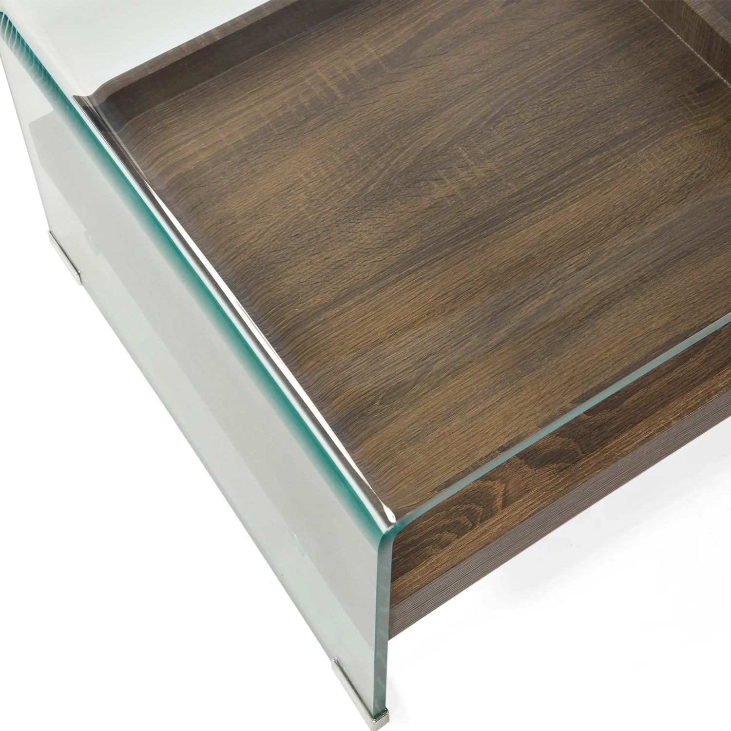 Table basse Pot : Verre trempé avec tiroir en bois