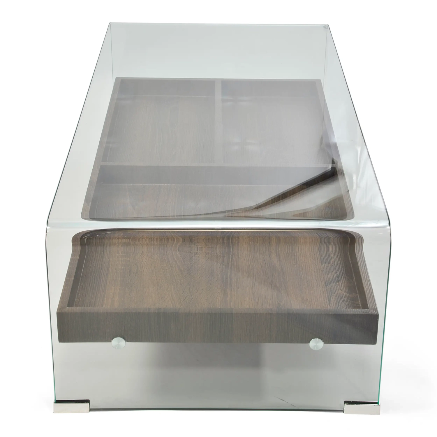 Mesa de centro Pot | Cristal templado con cajón de madera