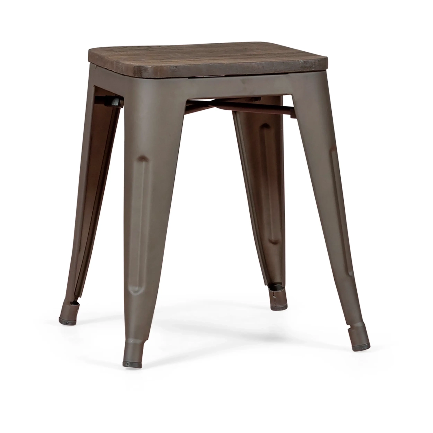 Niski taboret industrialny z drewnianym siedziskiem Bistro Antique