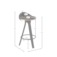 Tamborete Design deco com assento em faia e couro sintético