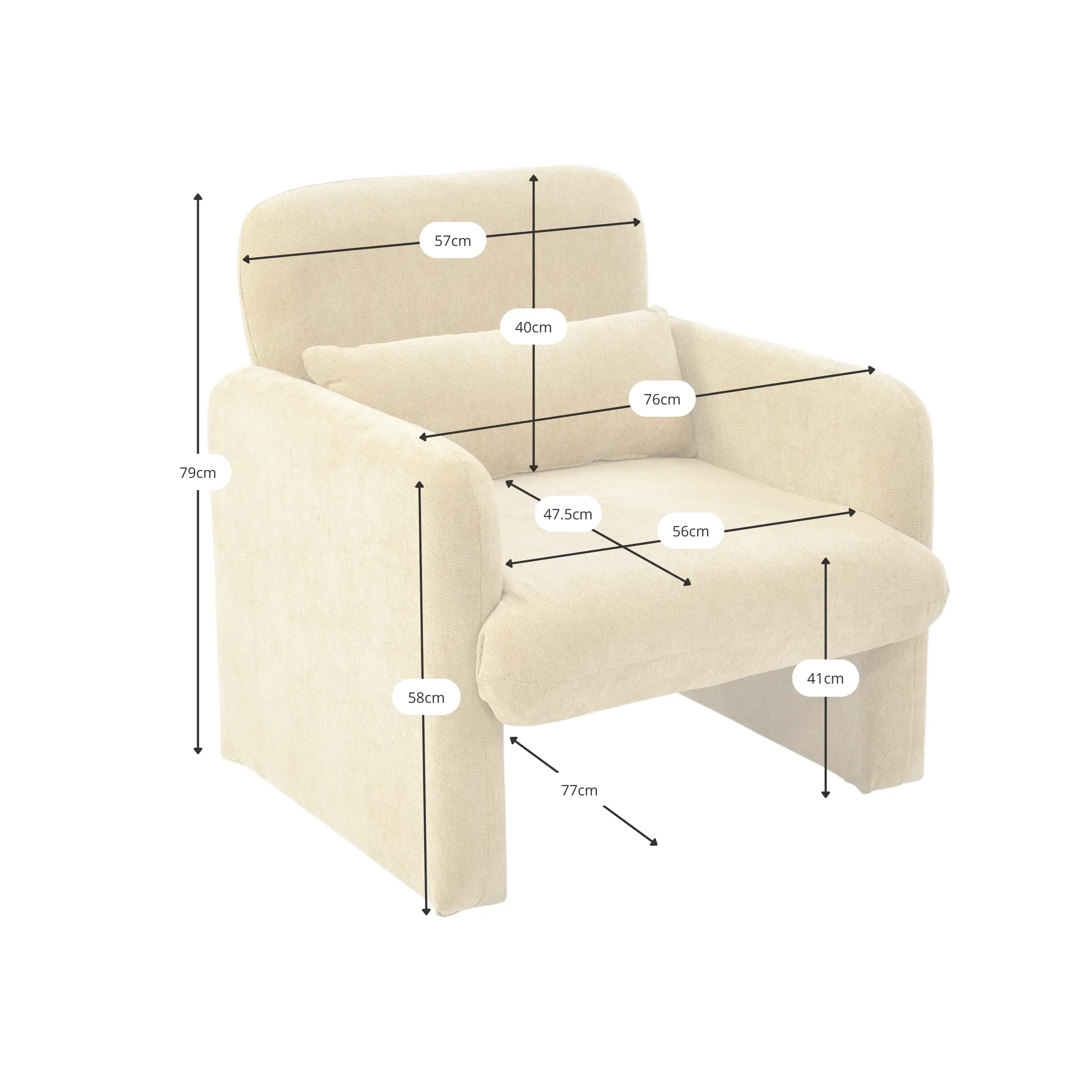 Cadeirão estofado minimalista Bristol estofado em espuma de alta densidade