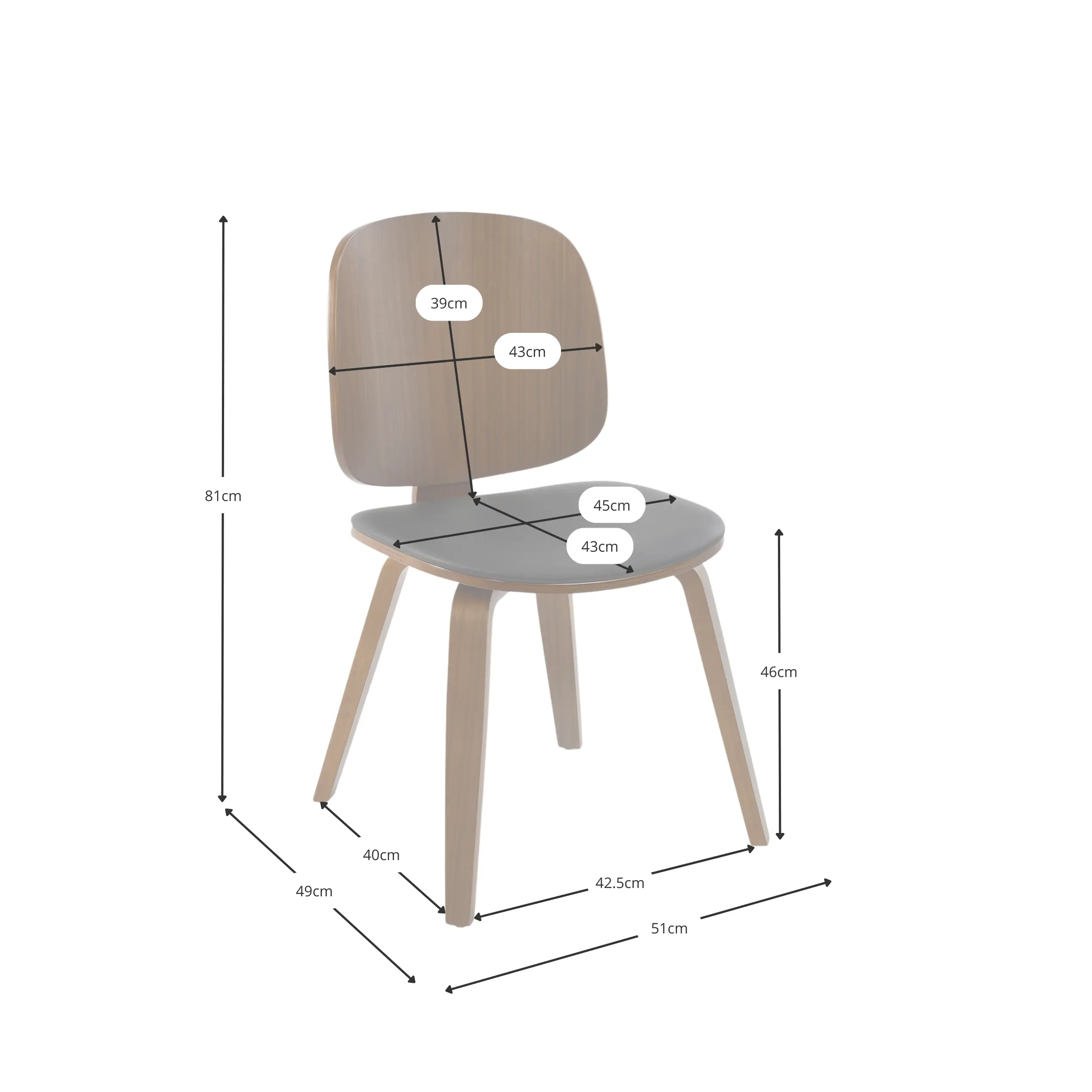 Chaise Scandinave Hut S en noyer avec siège de salle à manger rembourré