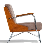Poltrona Daneu Industrial estofada em algodão-Poltrona de madeira-Mueble Design