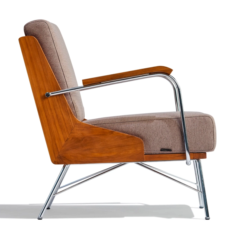 Fauteuil Daneu industriel rembourré en coton-Fauteuil en bois-Meubles Concept