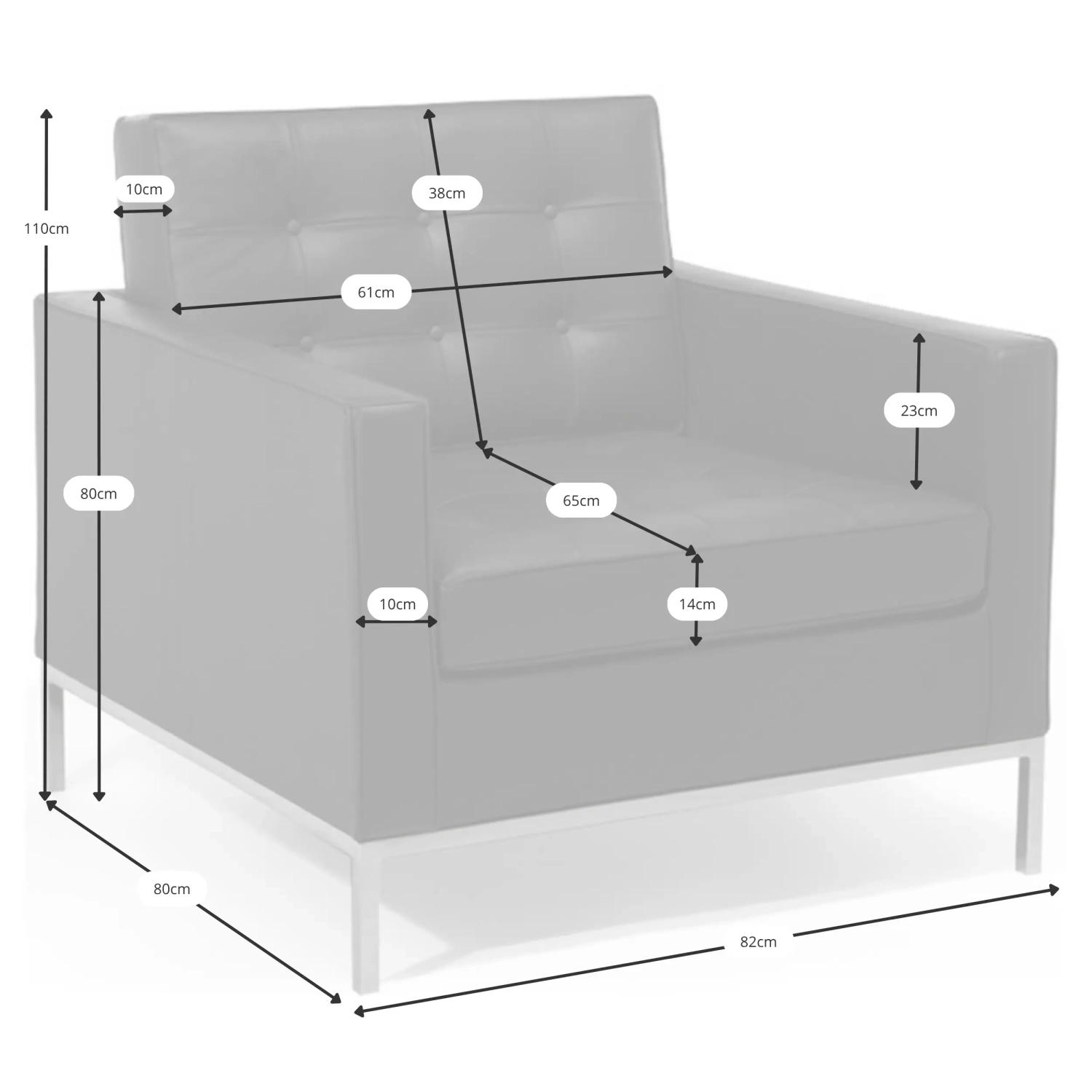 Sofá Venice de um lugar em pele genuína | Florence Design inspirado em Knoll