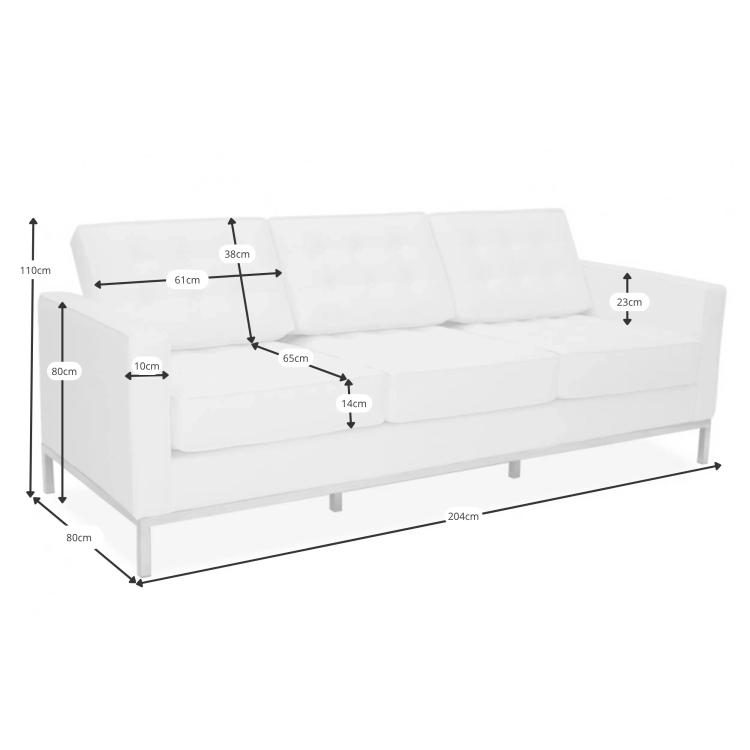 Venice 3-Sitzer Sofa aus italienischem Leder | Florence Knoll inspiriertes Design