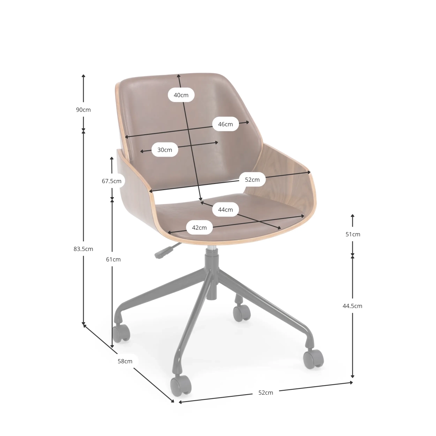 Cadeira de escritório Cleveland Retro em imitação de couro | Design vintage ajustável