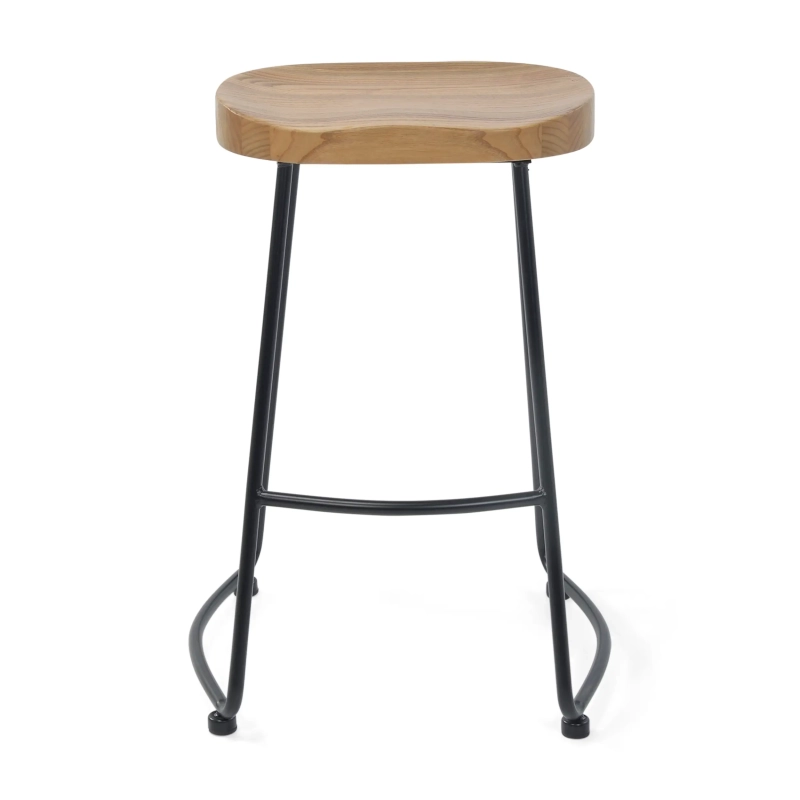 Banco de bar industrial Portland, 66 cm | Madeira maciça de olmo e aço