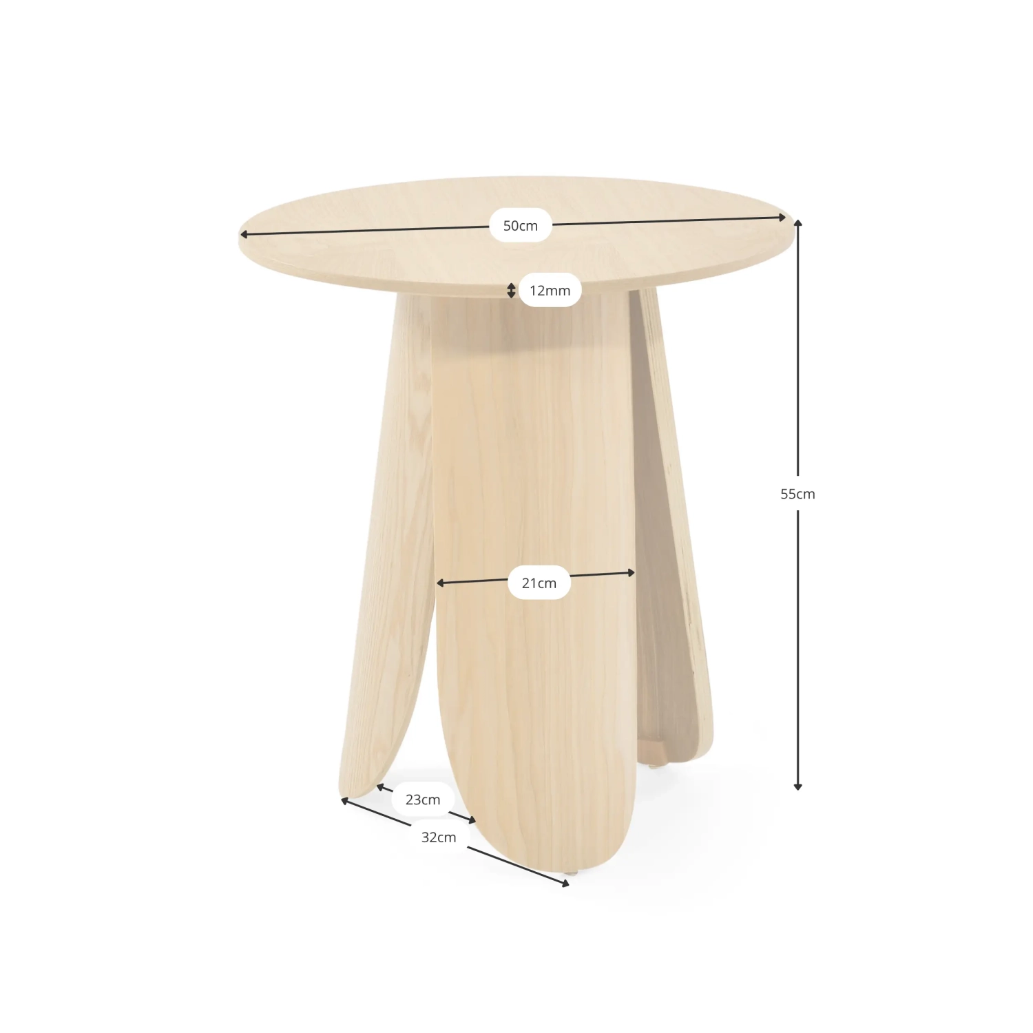 Table d'appoint Pluto en frêne scandinave, 50 cm | Table ronde en bois