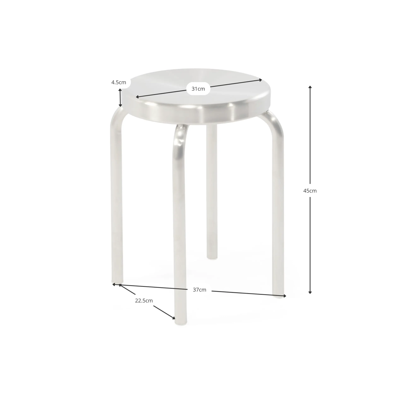 Tabouret bas Delaware en acier inoxydable, 45 cm | Tabouret design moderne