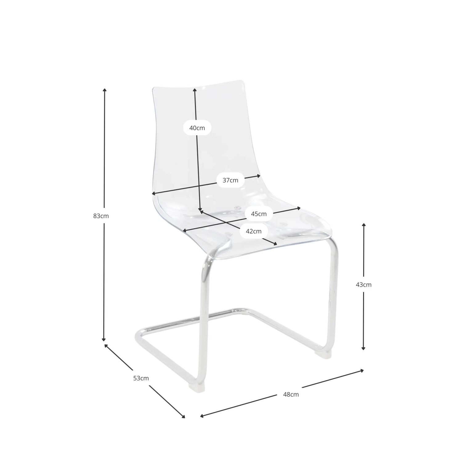 Cadeira de design transparente Dresden | Policarbonato e aço cromado