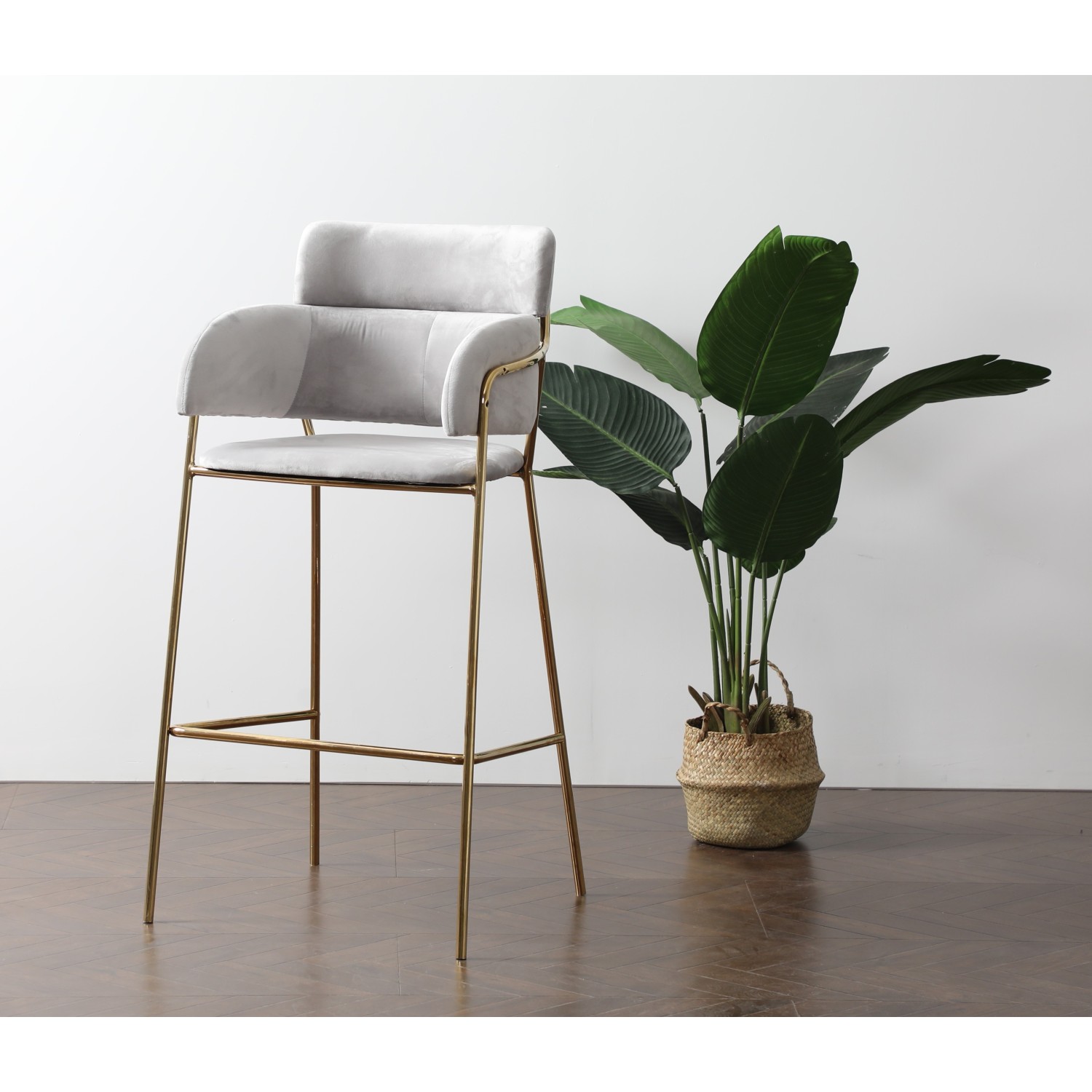 High Upholstered Stool with Golden Legs