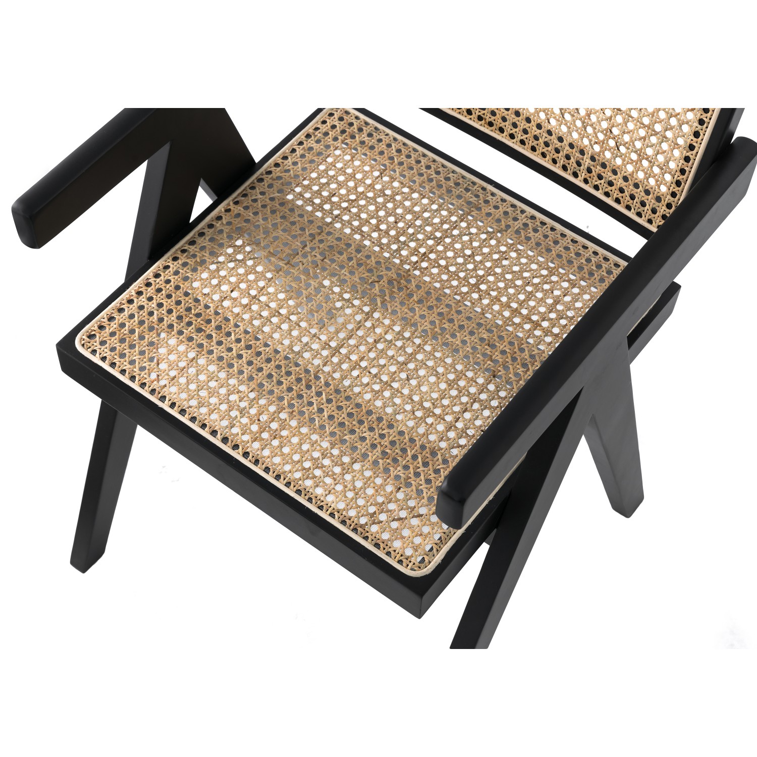 Replica della sedia Chandigarh con braccioli del designer Pierre Jeanneret 