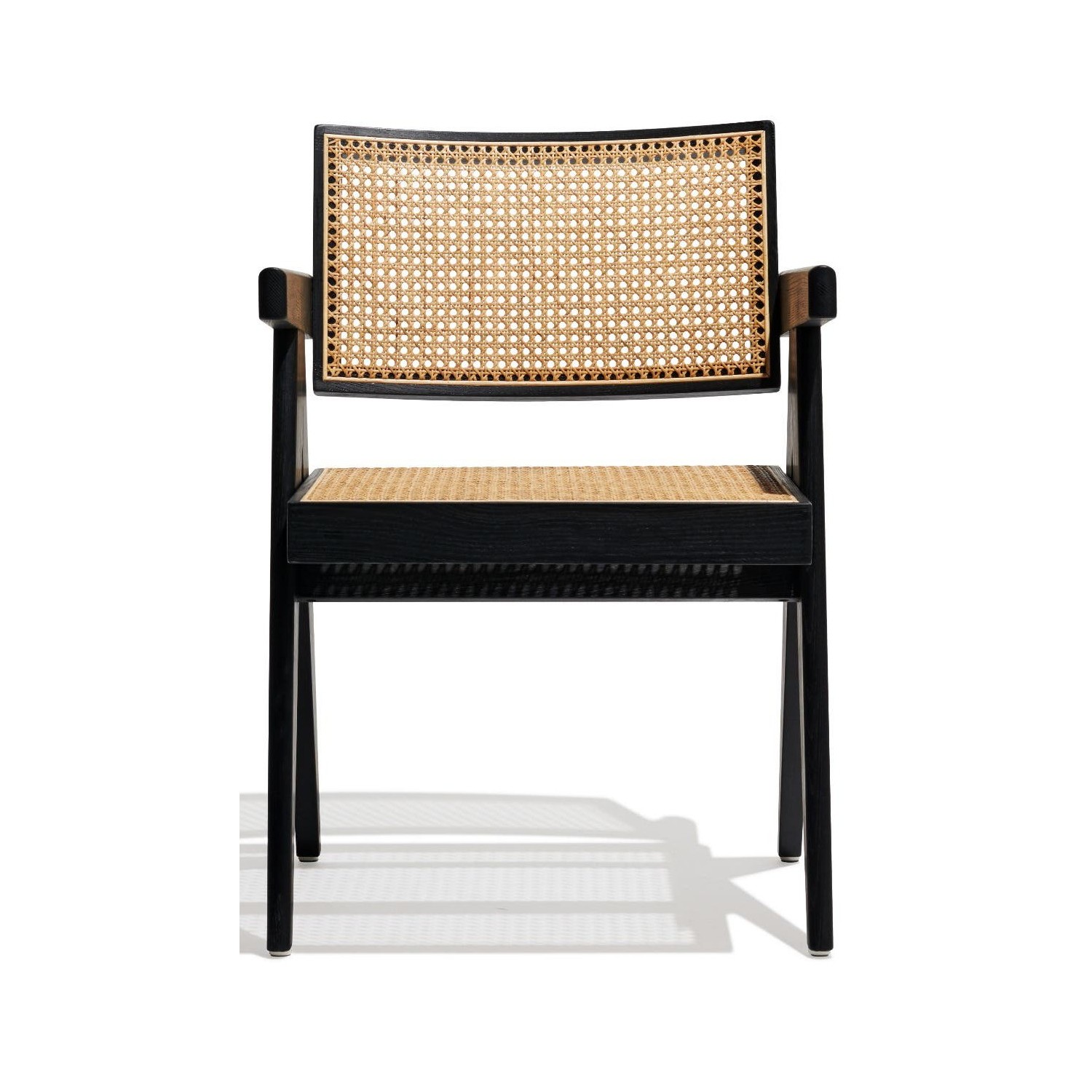 Compass chair with armrests in teak wood and natural rattan