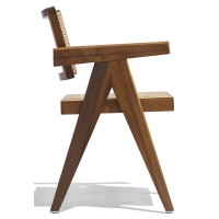 Compass chair with armrests in teak wood and natural rattan