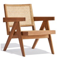 Chaise longue Compass avec accoudoirs en bois de teck et rotin naturel