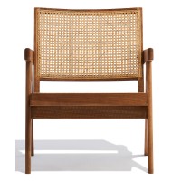 Compass loungestoel met armleuningen in teakhout en naturel rotan