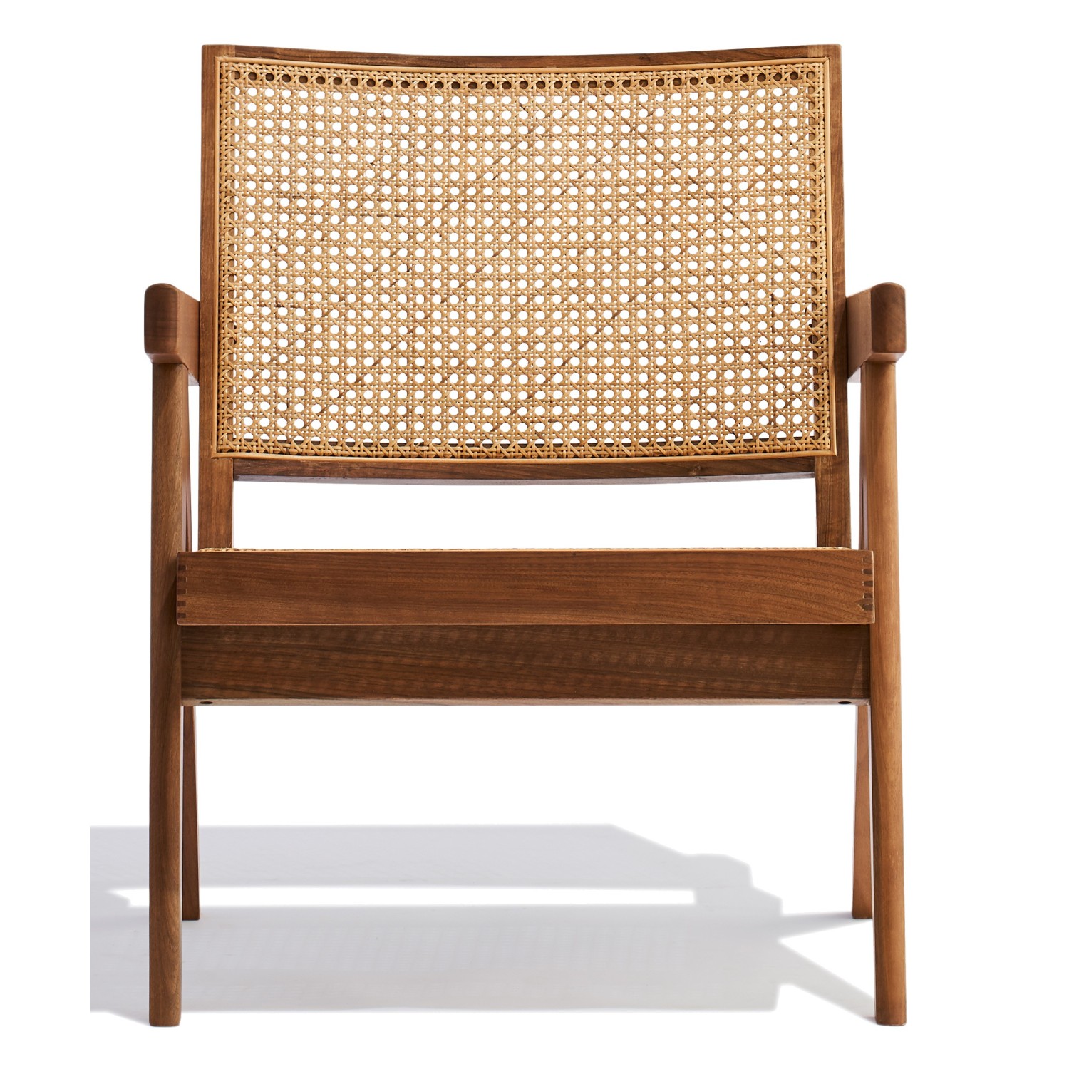 Sillón lounge con reposabrazos Compass en madera de teca y ratán natural