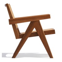 Sillón lounge con reposabrazos Compass en madera de teca y ratán natural