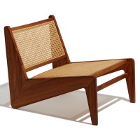Chaise lounge Compass en bois de teck et rotin naturel