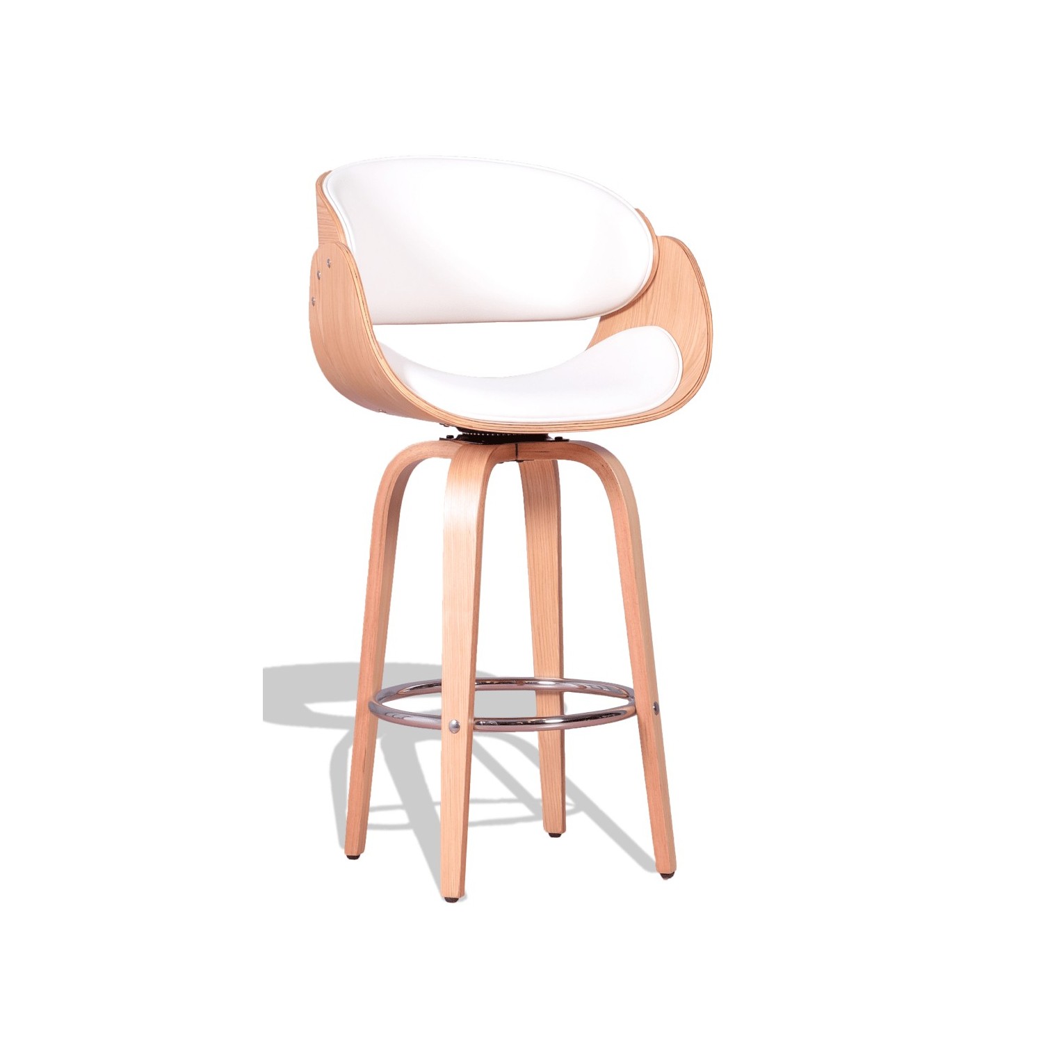 Burrow stool in maple wood and leatherette cushion