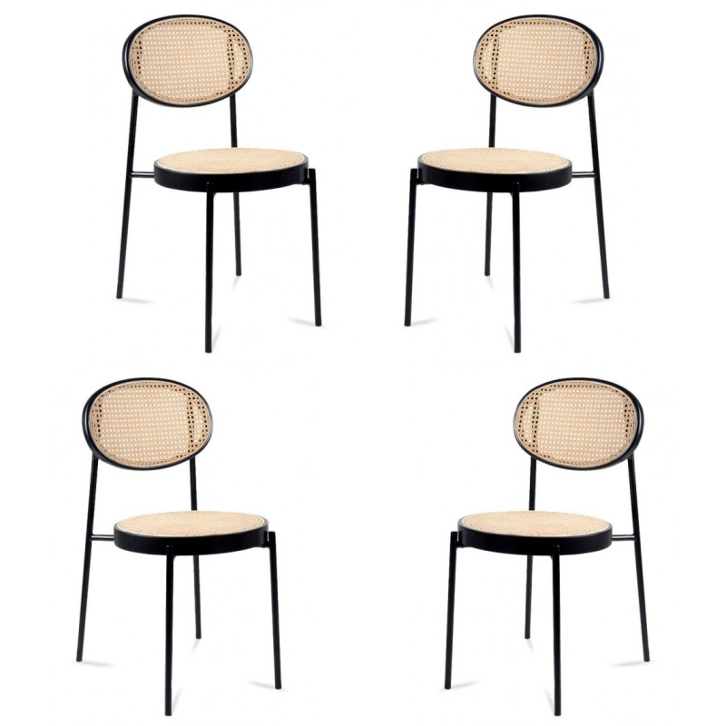 Set van 4 natuurlijke rotan eetkamerstoelen Preston