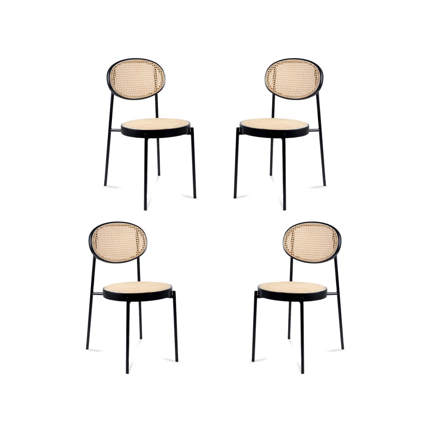 Silla Preston en ratán natural y aluminio lacado en negro